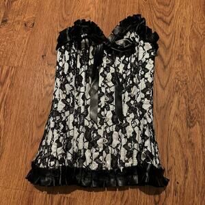 Black Beige Lace sexy corset size 20 fitted lace up